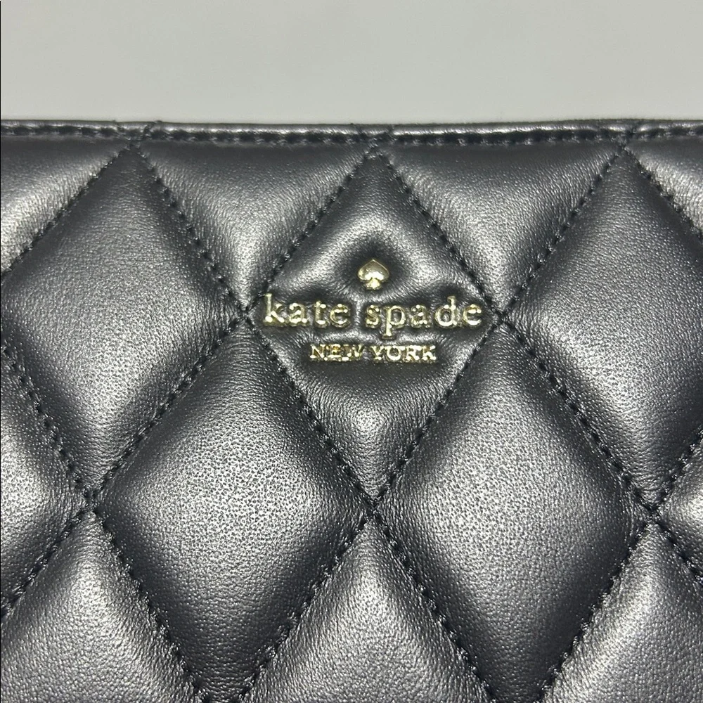 Kate Spade New York Black Diamond Quilted Pattern Leather Wallet
